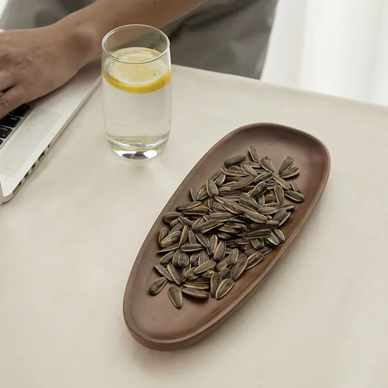 HeMu Black walnut solid wood shape tray Japanese irregular dessert dessert tray coffee saucer wooden household tray