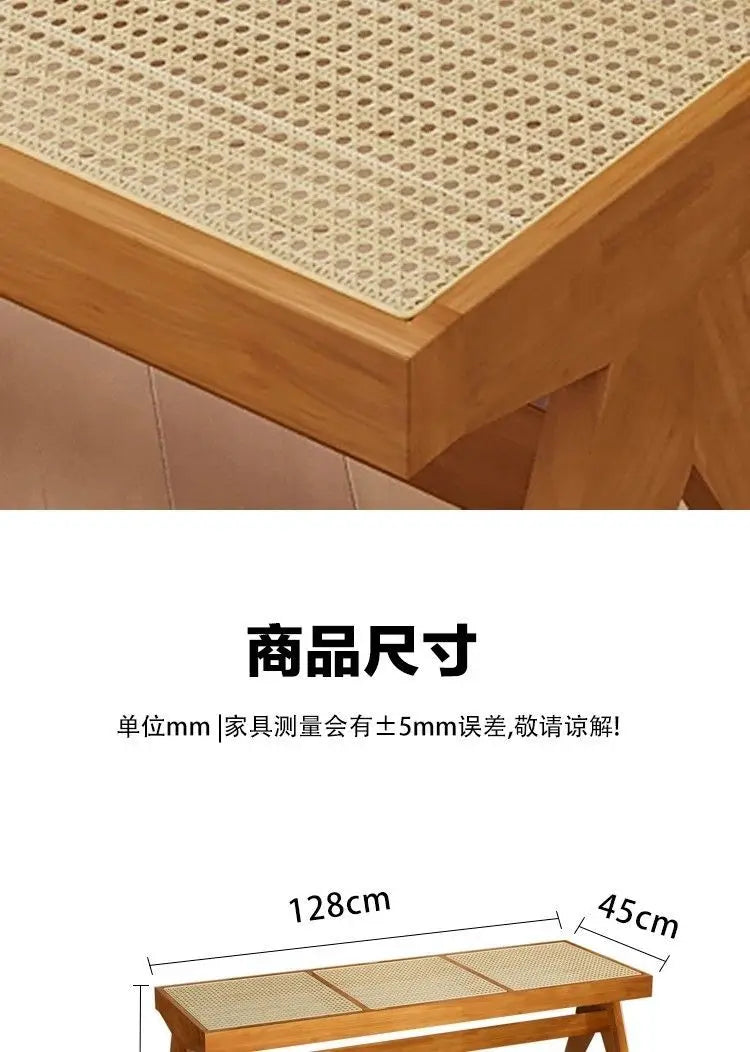 Solid Wood Rattan Bench Living Room Chairs Long Bench Japanese Bed End Bench Retro Chaise Lounge Stool House Furniture Ottoman