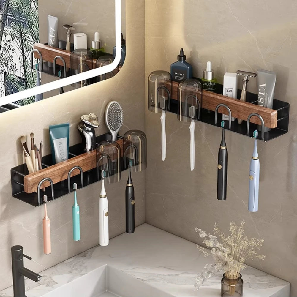 Minimalist Solid Wood Toothbrush & Toothpaste Holder