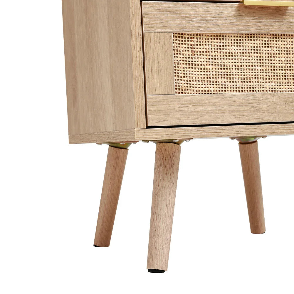 Nordic solid wood rattan side cabinet 2 pieces
