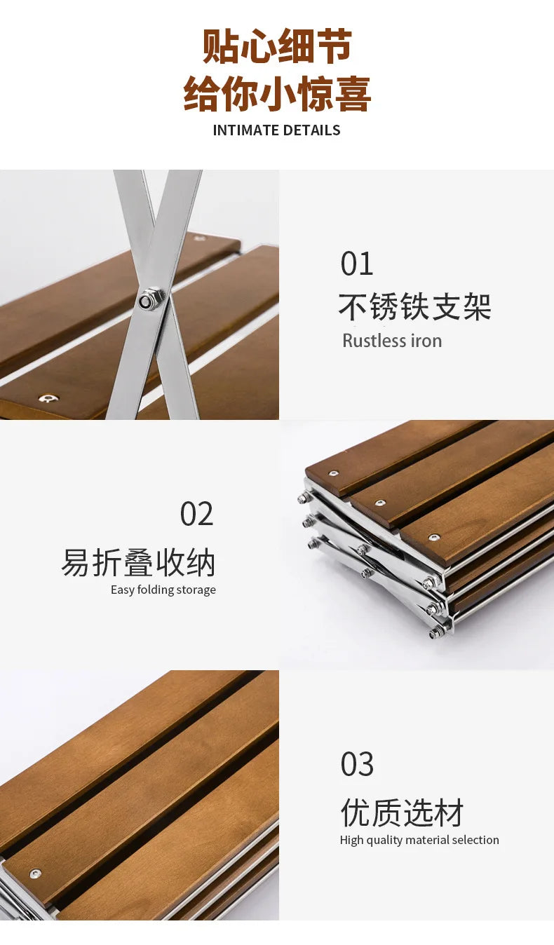 Outdoor Camping Three-layer Storage Rack Solid Wood Foldable Portable Camping Folding Table Multi-layer Multi-function