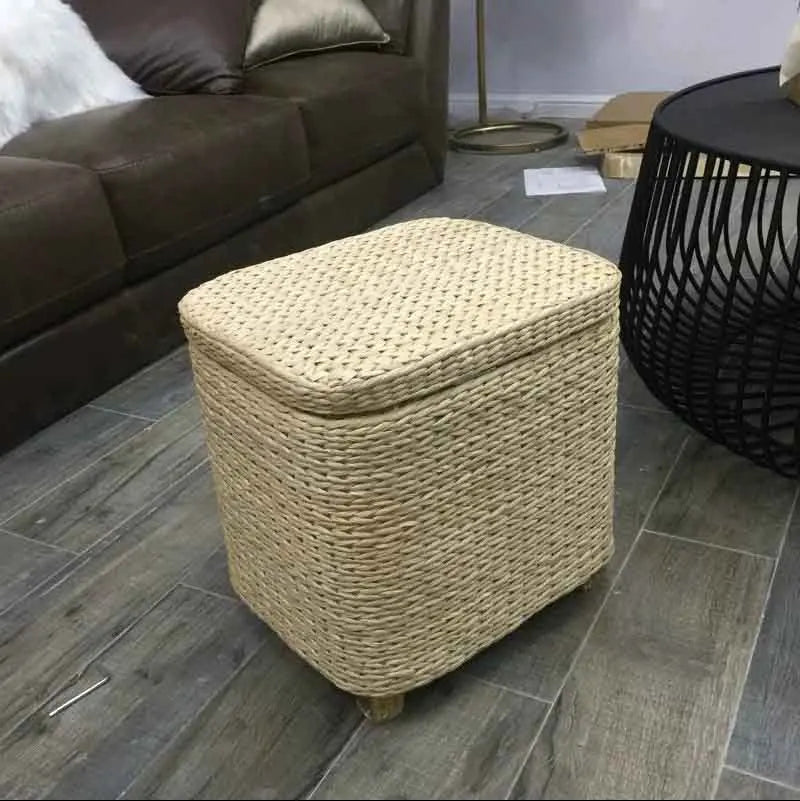 Handmade Straw Woven Stool, Porch Shoe Changing Stool, Living Room Sofa Footstool, Creative Storage Stool, Modern Furniture Seat