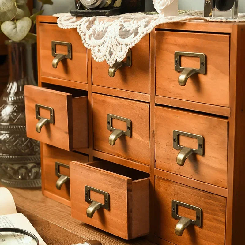 Retro 3-Tier Wooden Storage Drawer Organizer