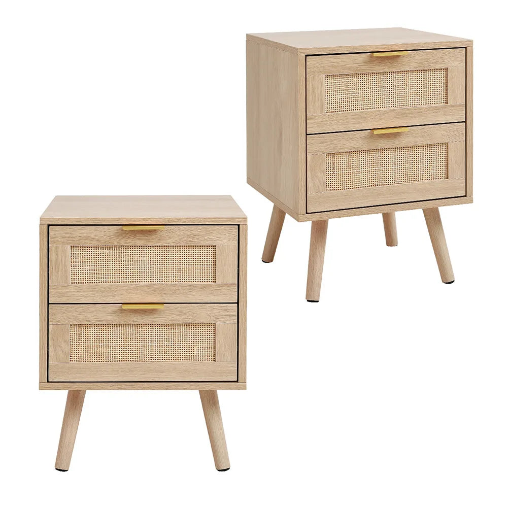 Nordic solid wood rattan side cabinet 2 pieces