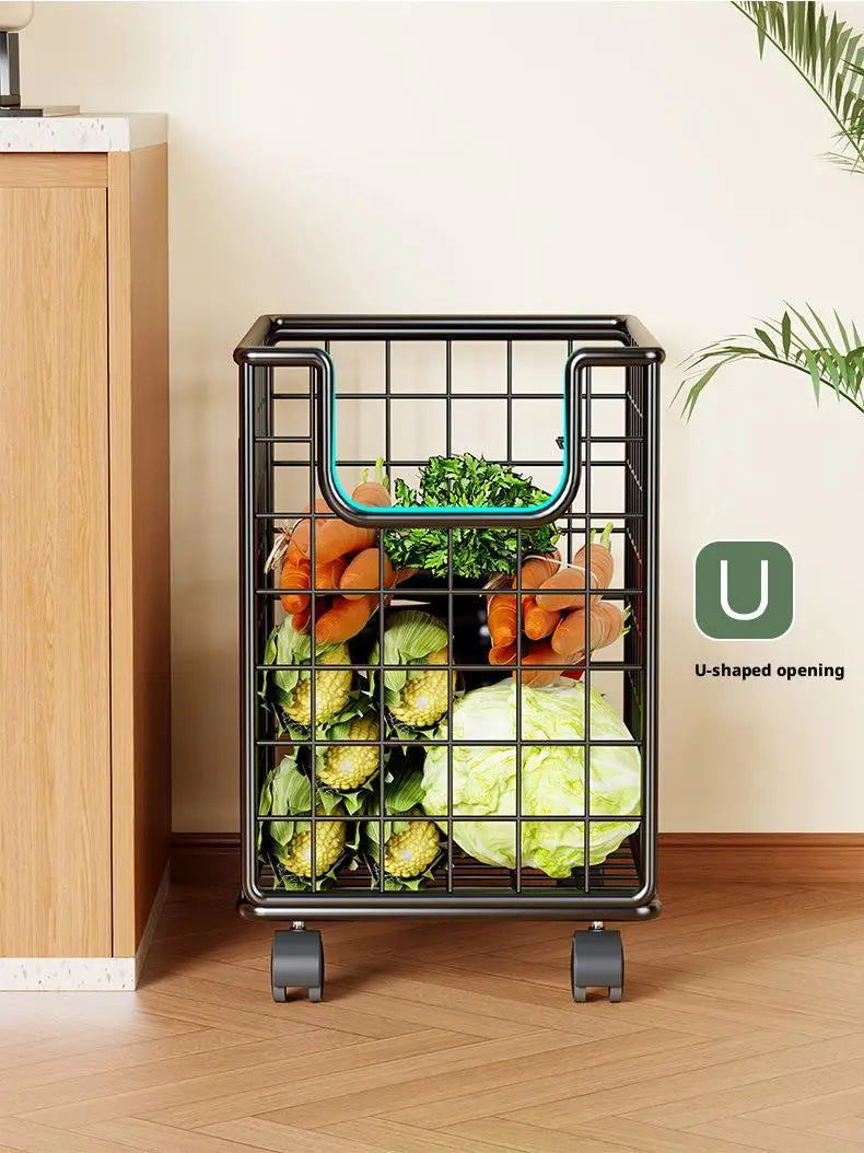 Removable Vegetable Fruit Storage Basket Rack Rolling Laundry Hamper Bathroom Foldable Iron Wire Dirty Clothes Hamper Organizer