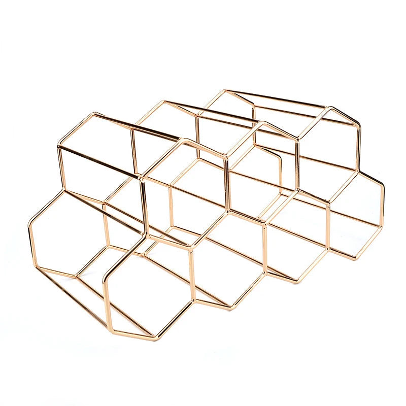 Hexagon Metal Wine Rack – 9-Bottle Tabletop Holder