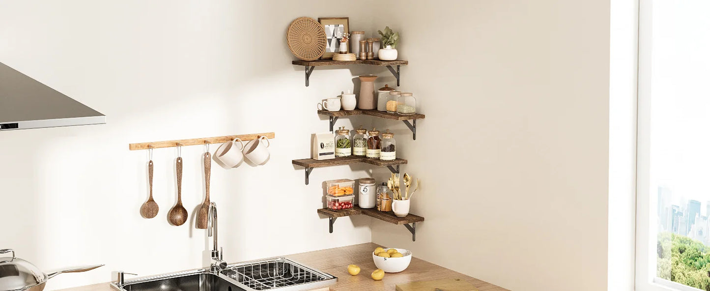 Rustic Wood Corner Floating Shelves
