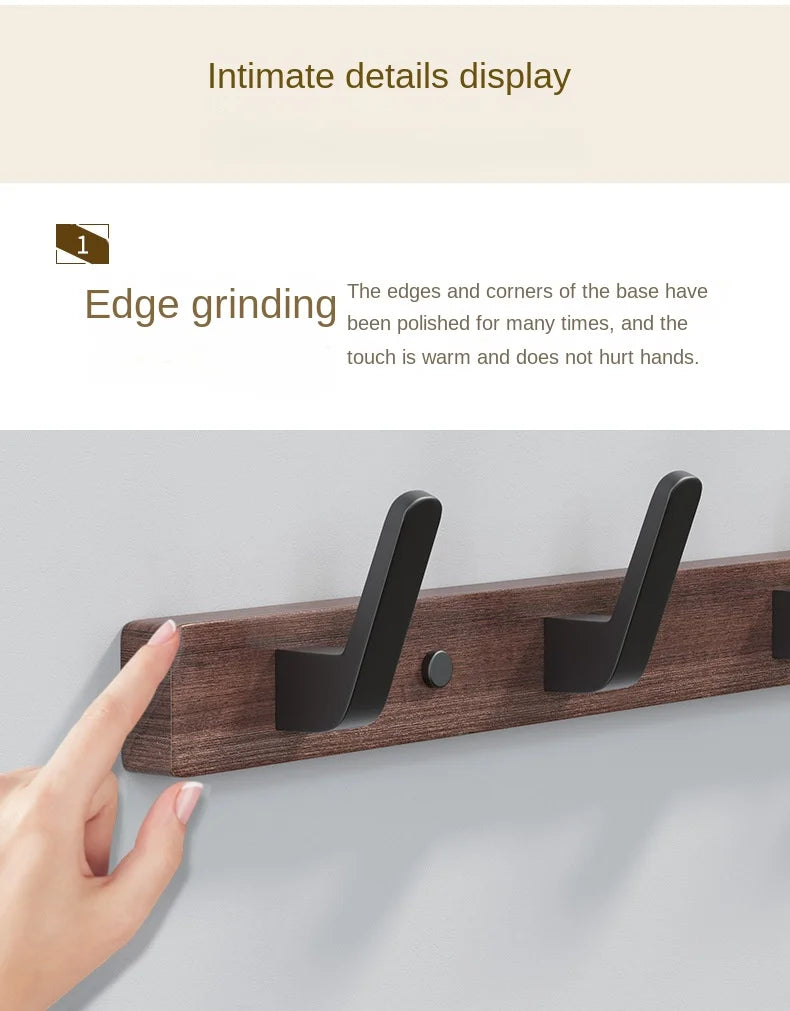 Walnut Hook for Bathroom Towel, Coat Hook, Living Room, Door Back, Clothes, Simple Black Storage, Save Space, No Punching