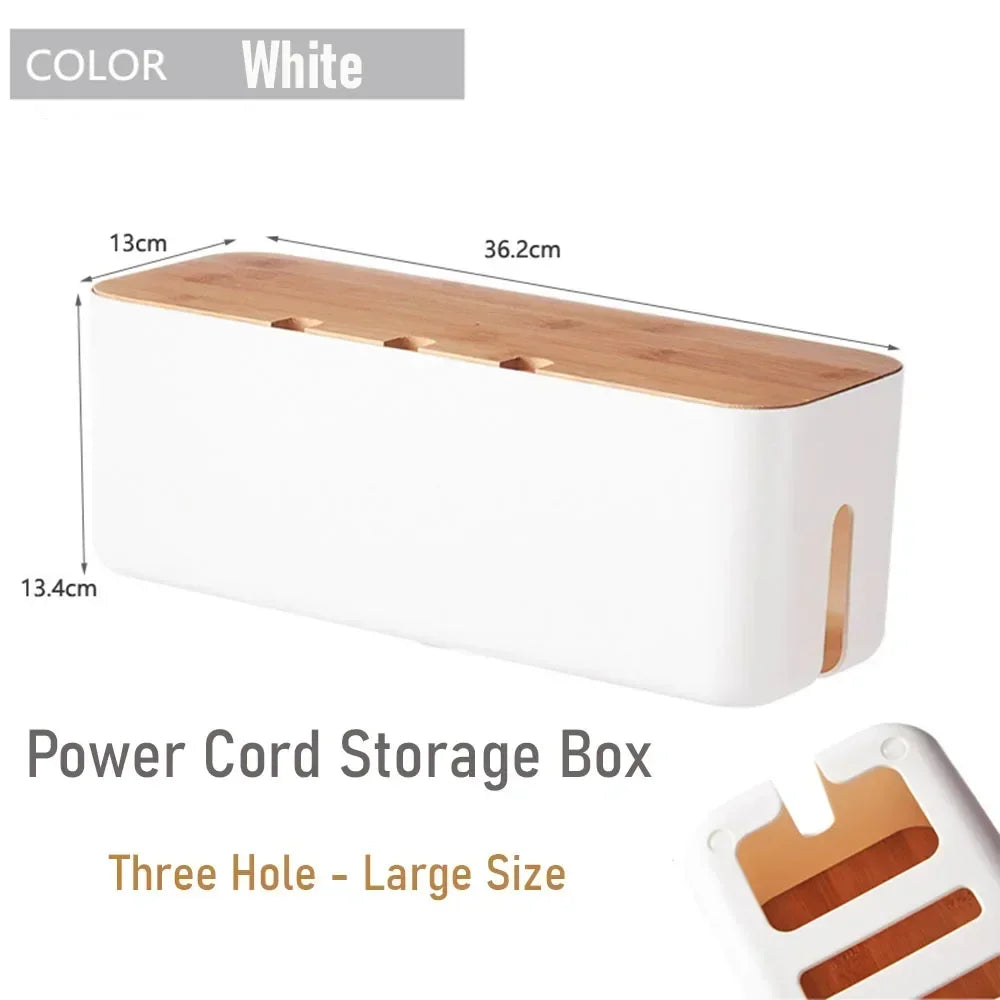 Cable Management Box with Wooden Lid