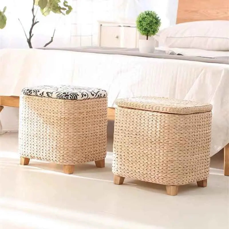 Handmade Straw Woven Stool, Porch Shoe Changing Stool, Living Room Sofa Footstool, Creative Storage Stool, Modern Furniture Seat