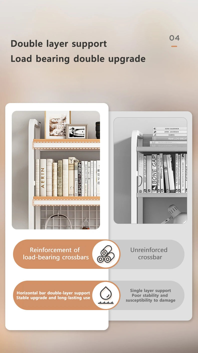 Bookshelf Bookcase With Grid Desktop Multi-layer Wrought Iron Shelf Student Computer Desk Table Hole Board Table Wooden Shelves