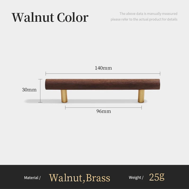 Nordic Walnut Wood Handle T bar Drawer Knobs Cupboard Long Pulls Kitchen Cabinet Door Handle Furniture Decorate Pulls and Knob