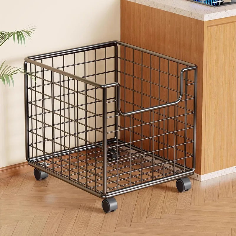 Removable Vegetable Fruit Storage Basket Rack Rolling Laundry Hamper Bathroom Foldable Iron Wire Dirty Clothes Hamper Organizer