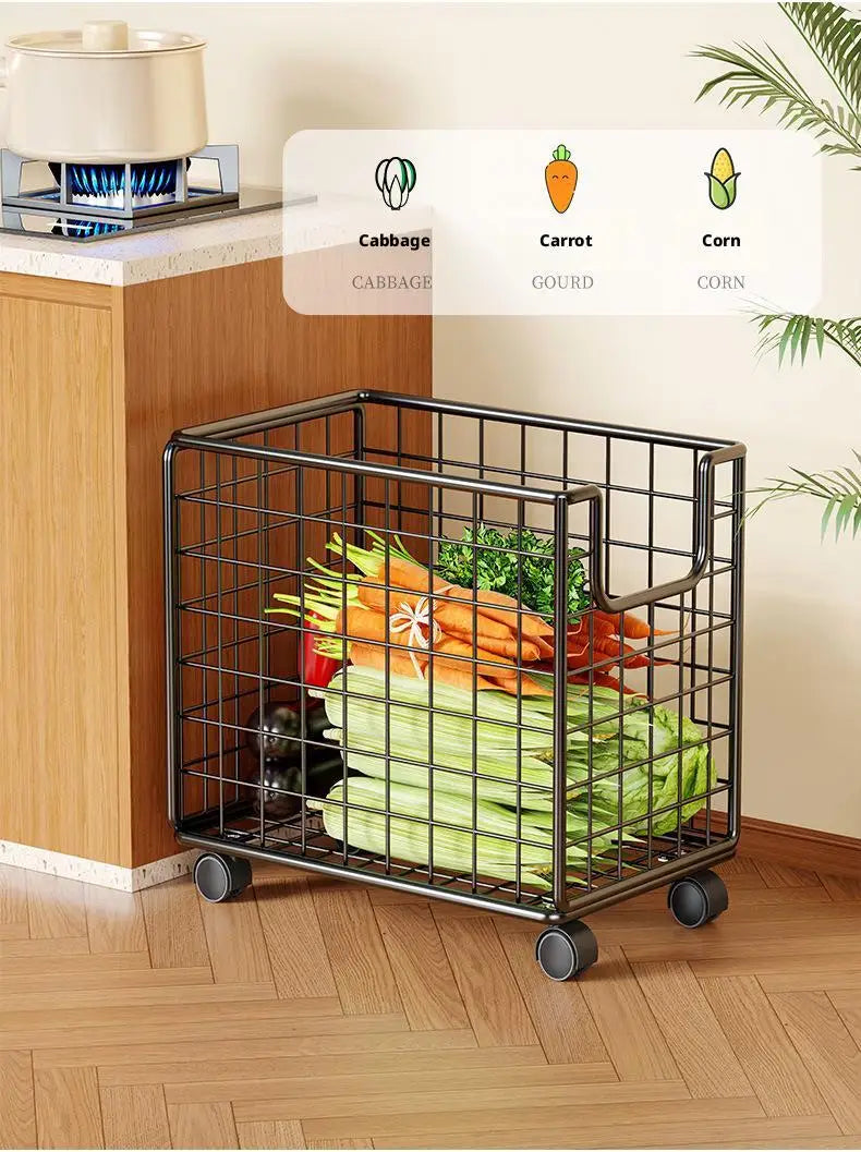 Removable Vegetable Fruit Storage Basket Rack Rolling Laundry Hamper Bathroom Foldable Iron Wire Dirty Clothes Hamper Organizer