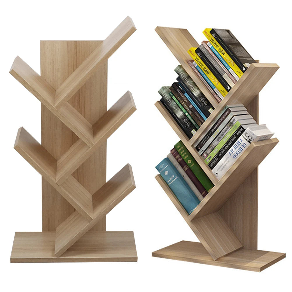 【Breeins】Rustic Standing Tree Bookshelf Wood Display Rack For Home Office Decoration Storage Organizer Shelf Bookcase