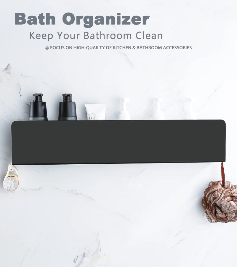 Black Bathroom Organizer Shelf With Hooks