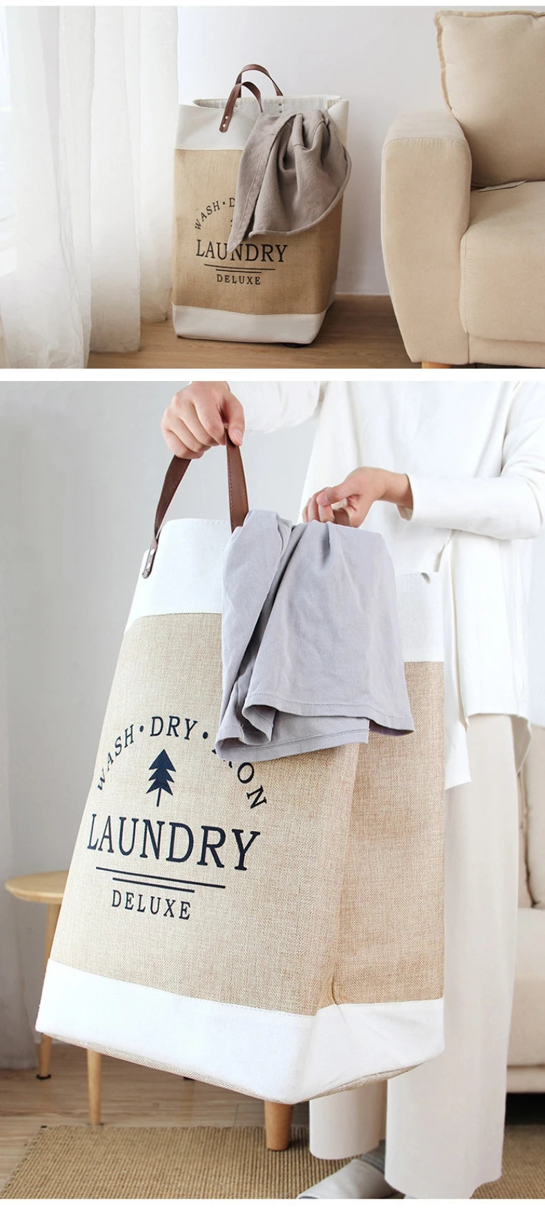 Super Large Foldable Laundry Basket Handle Waterproof Large Cotton Linen Storage Basket Kids Toys Dirty Clothing Orgnizer Bin