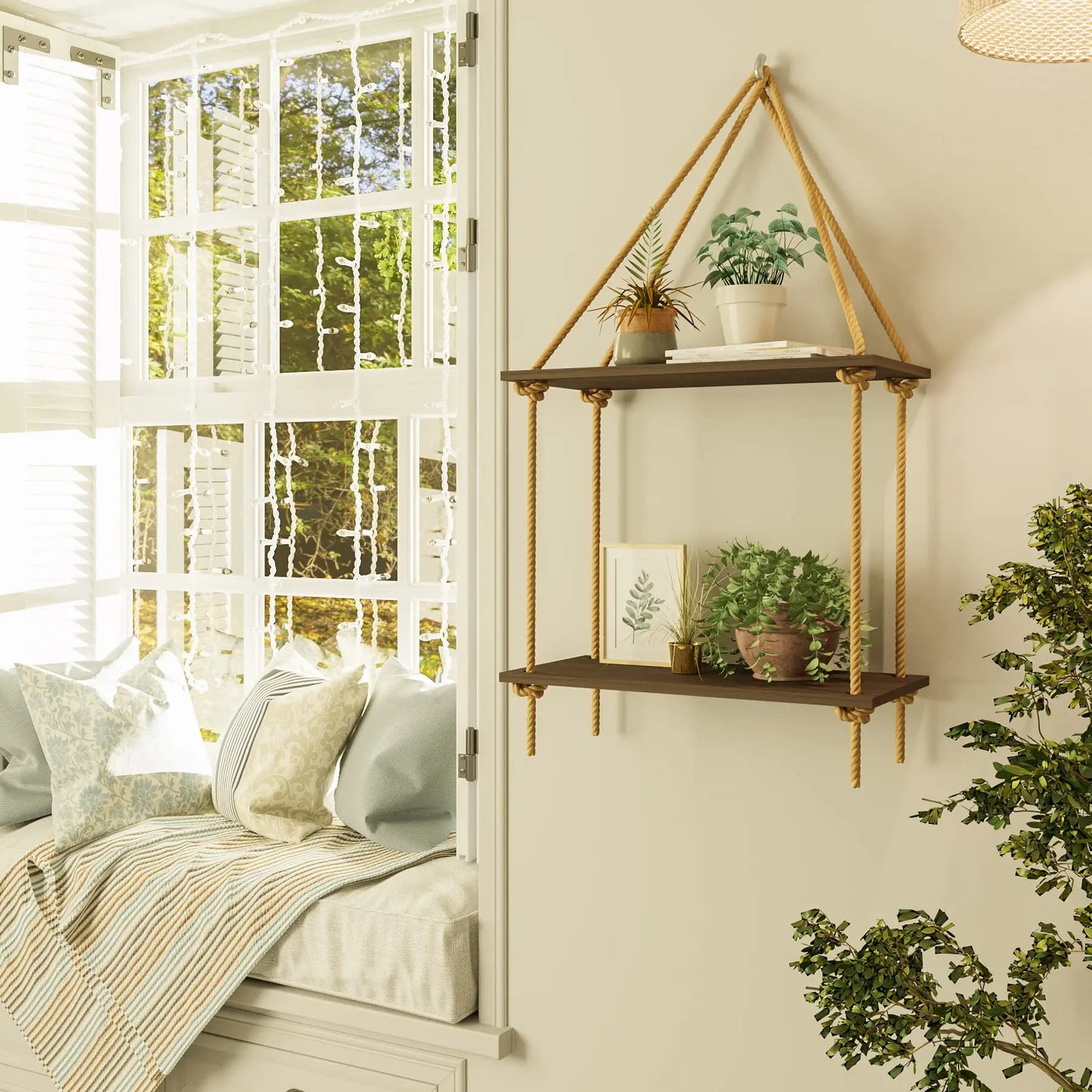 Woven Macrame Hanging Wall Shelf