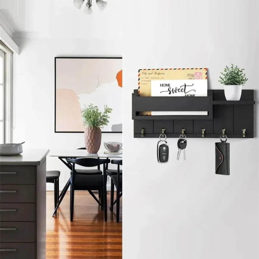 Rustic Wood Key Holder with Shelf