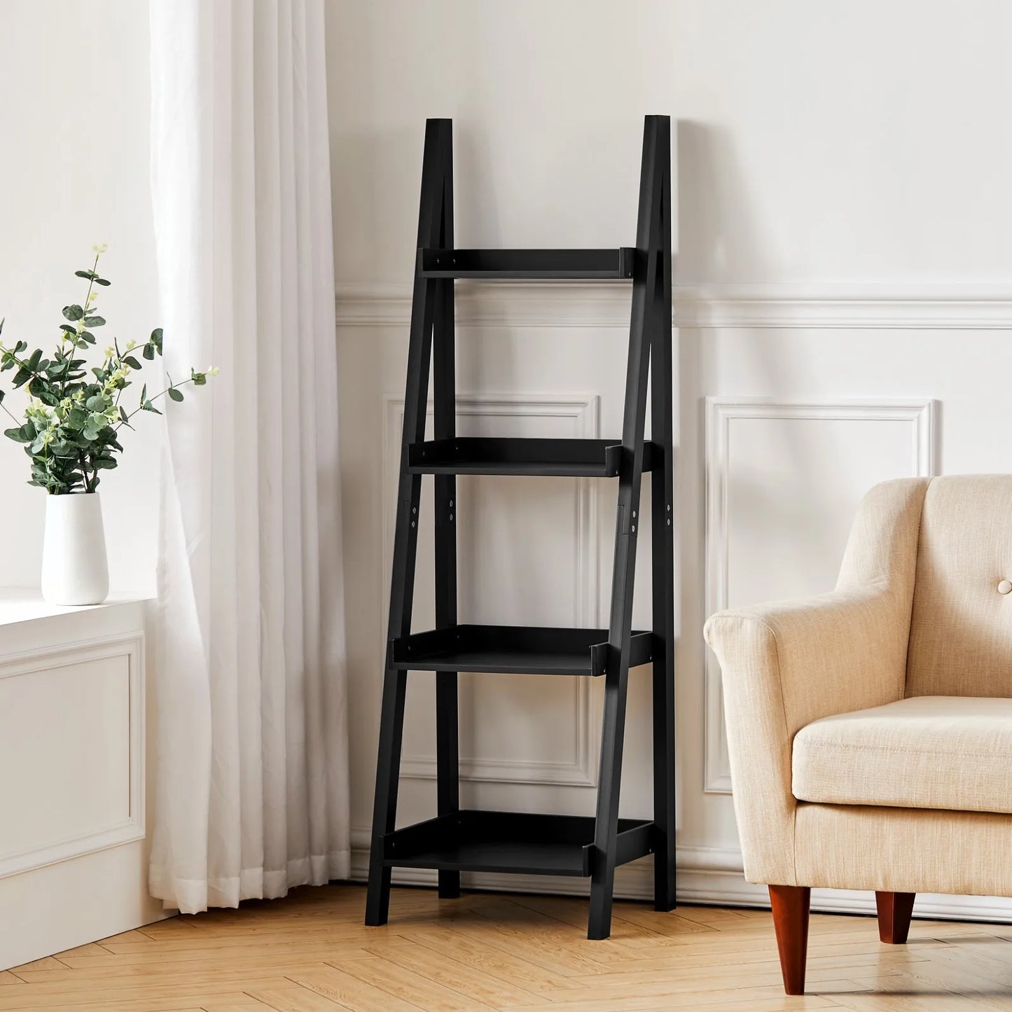 【Breeins】4-Tier Wooden Display Ladder Shelf for Home Storage Organizer Rack Home Decoration For Home Office