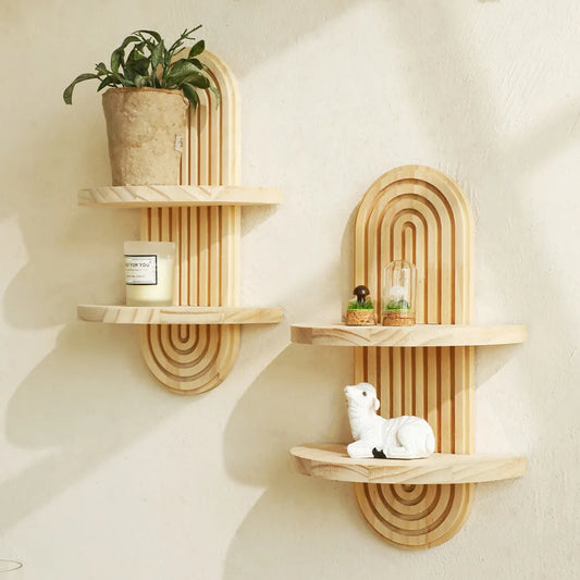 Bohemian Oval Threaded Solid Wood Wall Shelf