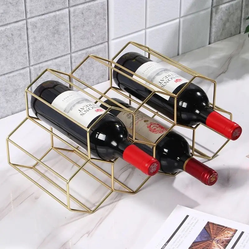 Hexagon Metal Wine Rack – 9-Bottle Tabletop Holder