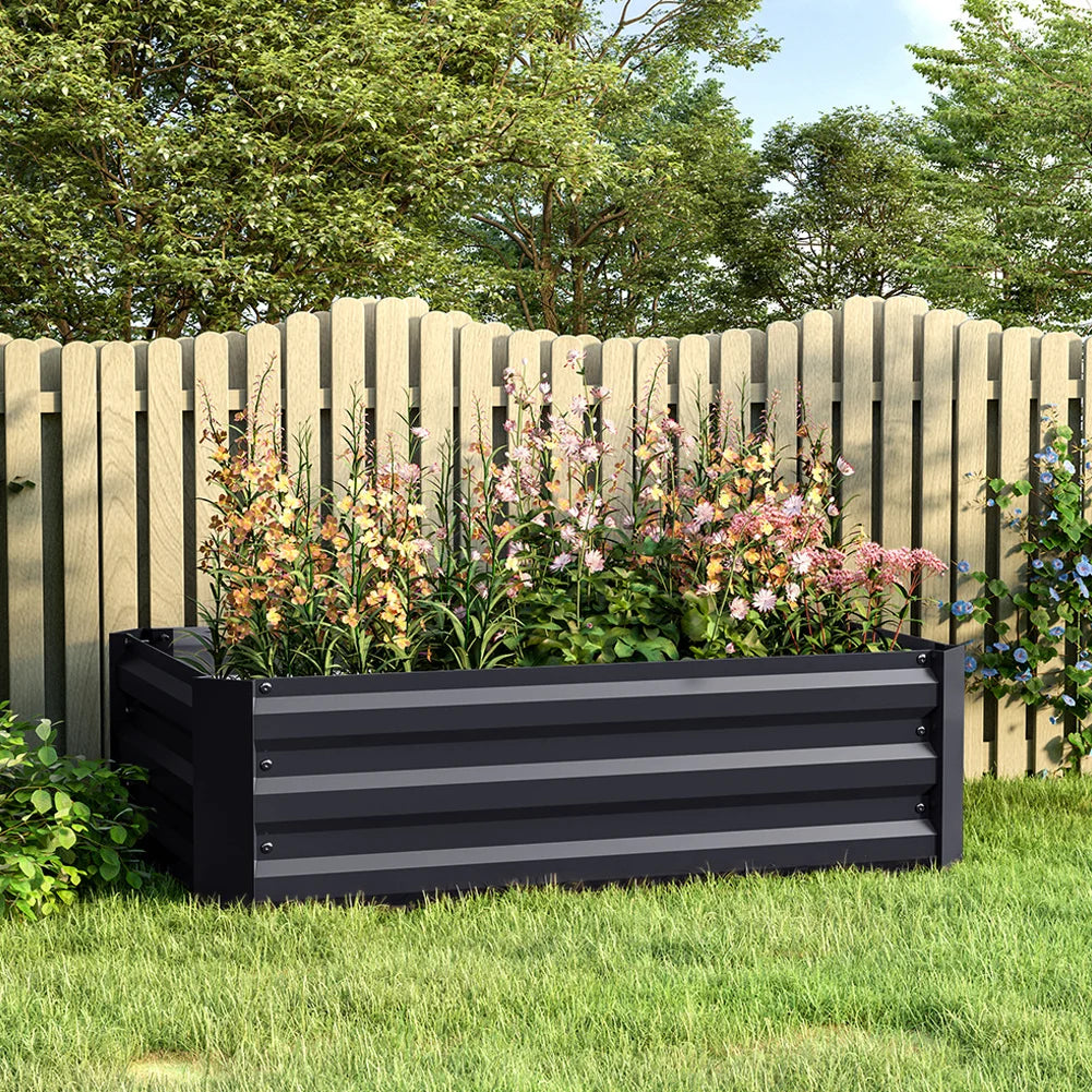【Breeins】Metal Raised Garden Bed, Rectangle Raised Planter for Flowers Plants, Vegetables Herb