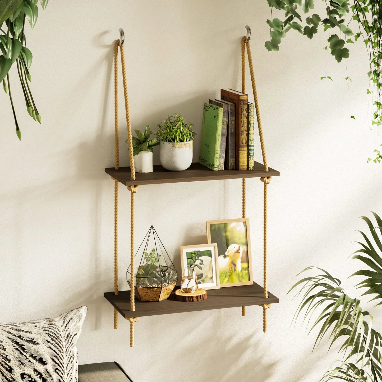 Woven Macrame Hanging Wall Shelf