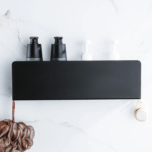 Black Bathroom Organizer Shelf With Hooks