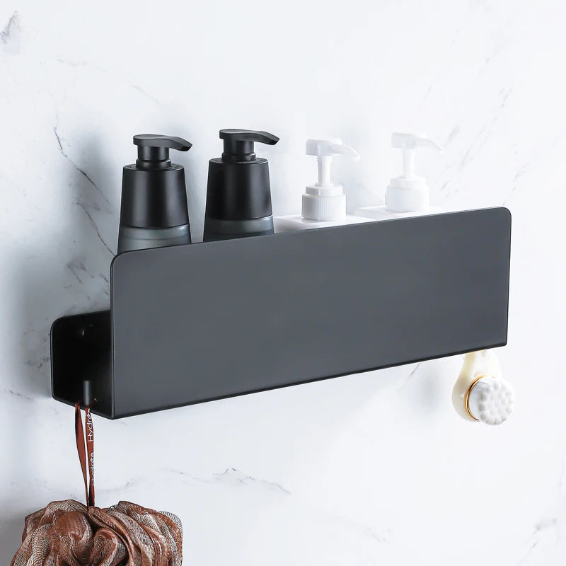 Black Bathroom Organizer Shelf With Hooks