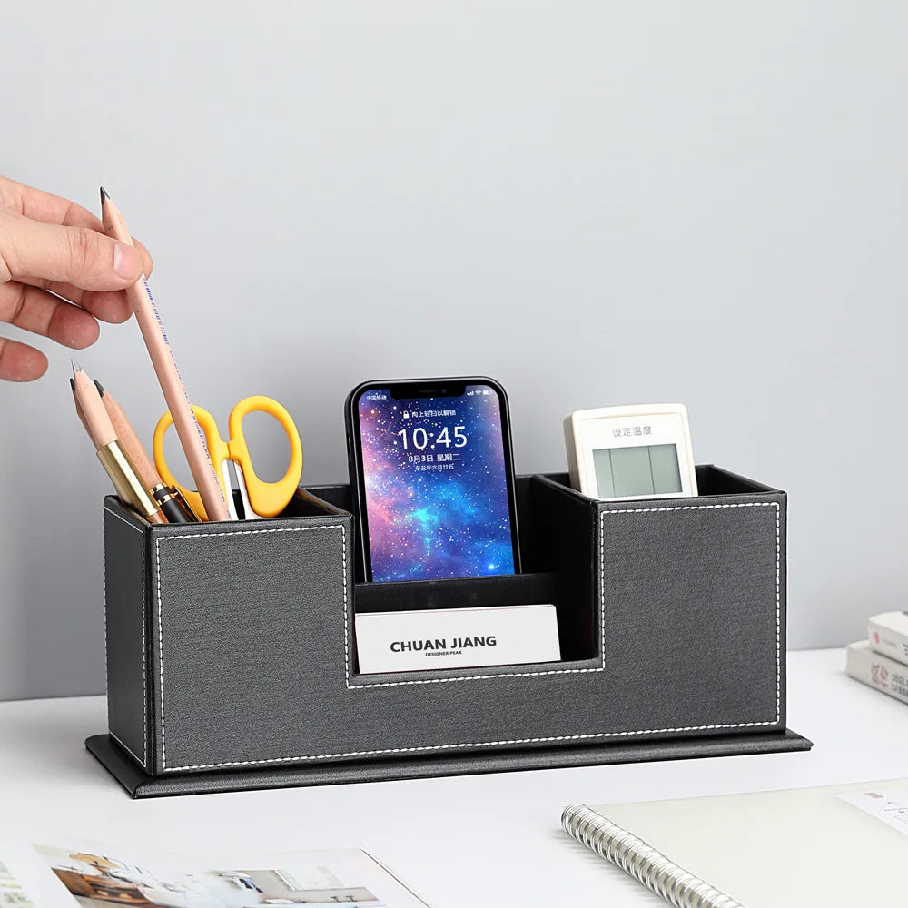 Business Leather Pen Holder Makeup Brush Storage Box Living Room Desktop Storage Office Desktop Storage Box