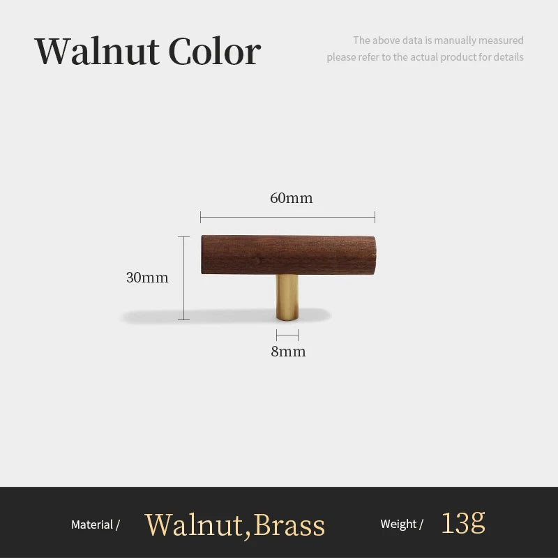Nordic Walnut Wood Handle T bar Drawer Knobs Cupboard Long Pulls Kitchen Cabinet Door Handle Furniture Decorate Pulls and Knob