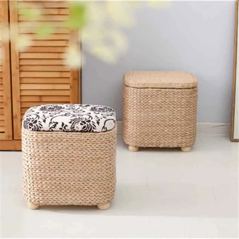 Handmade Straw Woven Stool, Porch Shoe Changing Stool, Living Room Sofa Footstool, Creative Storage Stool, Modern Furniture Seat