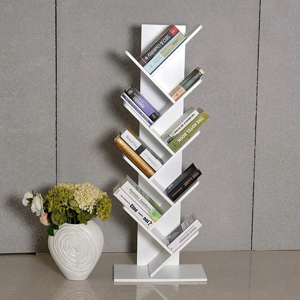 【Breeins】Rustic Standing Tree Bookshelf Wood Display Rack For Home Office Decoration Storage Organizer Shelf Bookcase