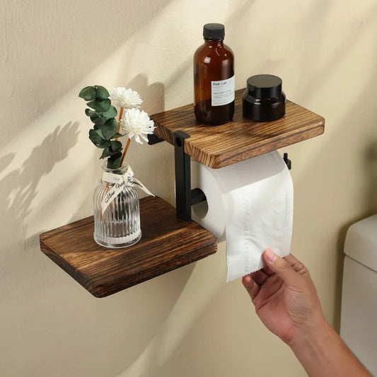 Wooden Wall-Mounted Toilet Paper Holder