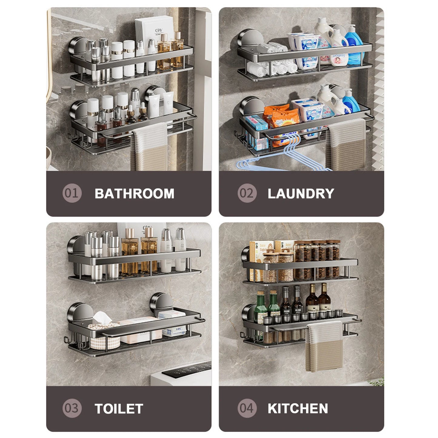 Suction Cup Shower Shelf – Aluminium Storage Rack