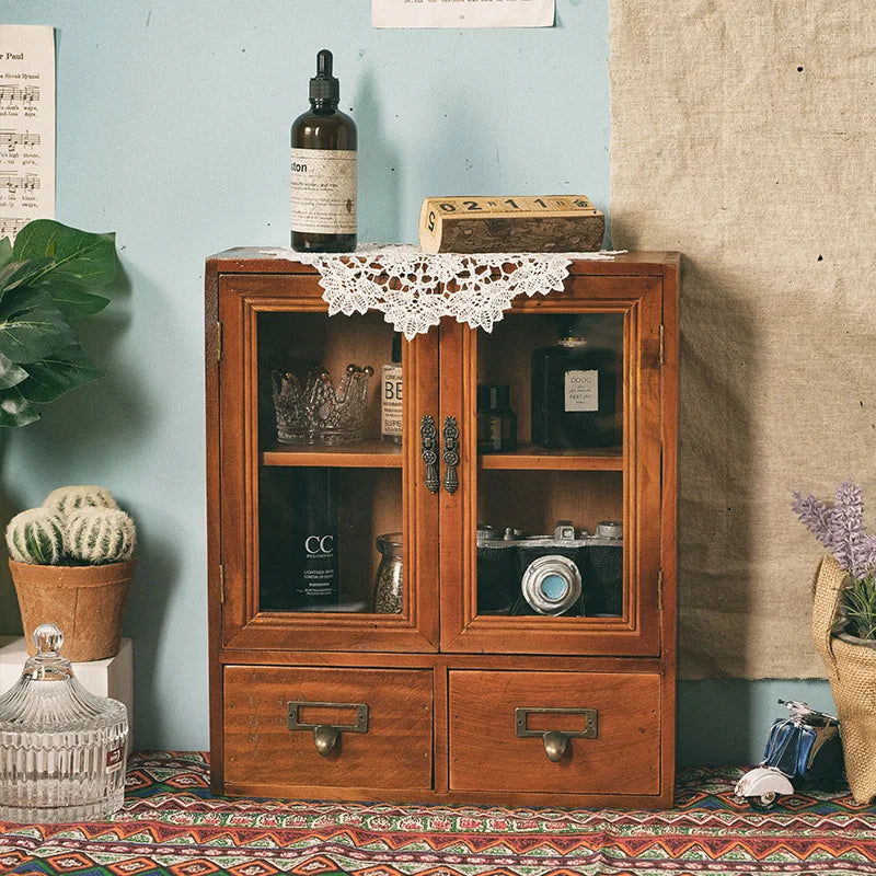 Nordic Vintage Solid Wood Display Cabinet
