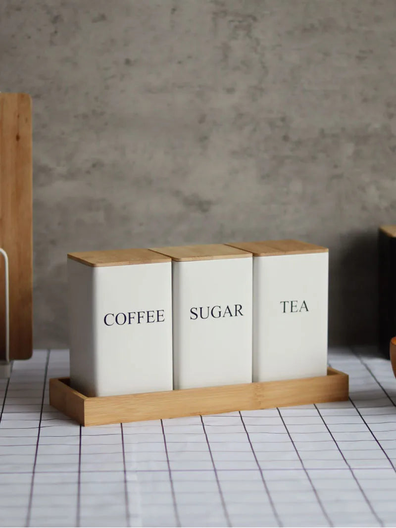 Modern Metal Coffee Bean Storage Jar with Bamboo Lid