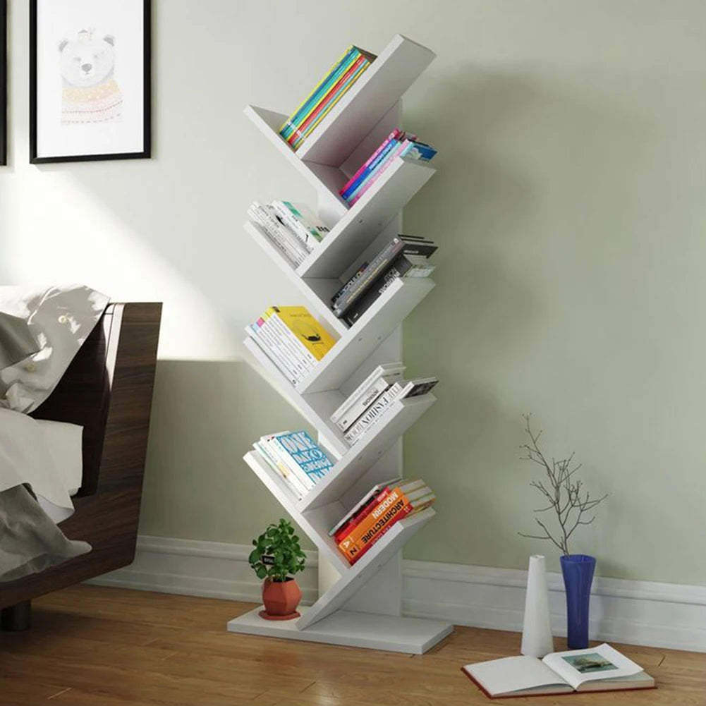 【Breeins】Rustic Standing Tree Bookshelf Wood Display Rack For Home Office Decoration Storage Organizer Shelf Bookcase