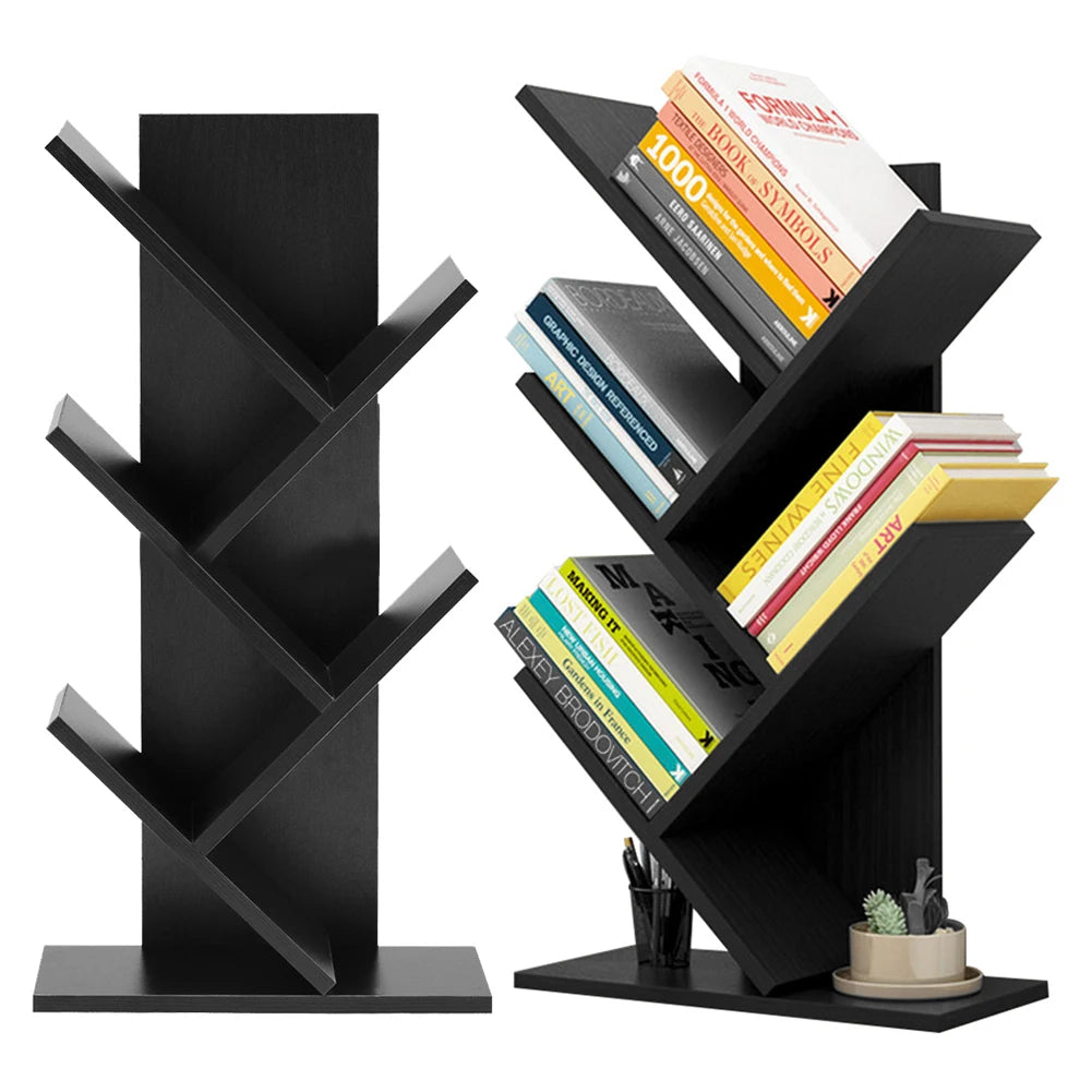 【Breeins】Rustic Standing Tree Bookshelf Wood Display Rack For Home Office Decoration Storage Organizer Shelf Bookcase