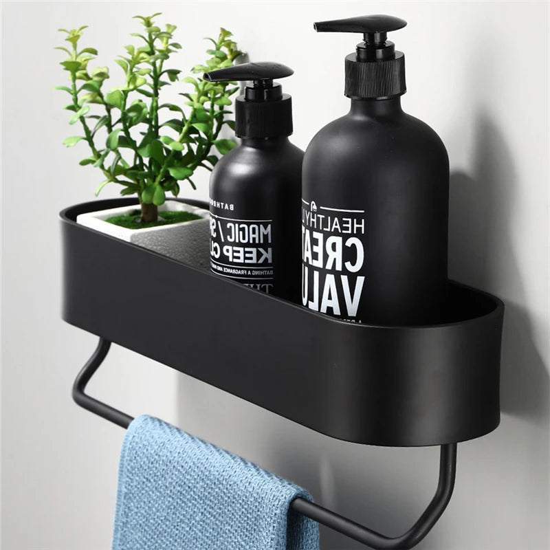 Matte Black Wall-Mounted Shower Shelf