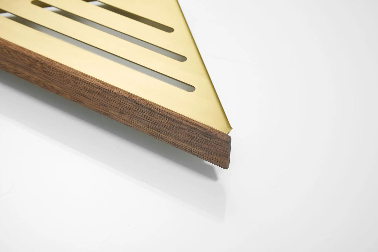 Walnut Brushed Gold Bathroom corner Shelf