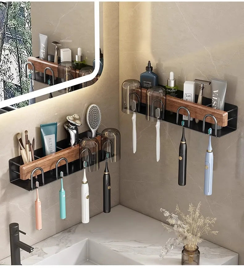 Minimalist Solid Wood Toothbrush & Toothpaste Holder