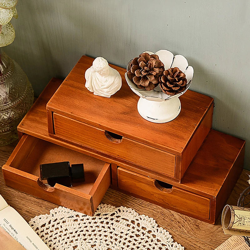 Retro Wooden Drawer Desk Organizer