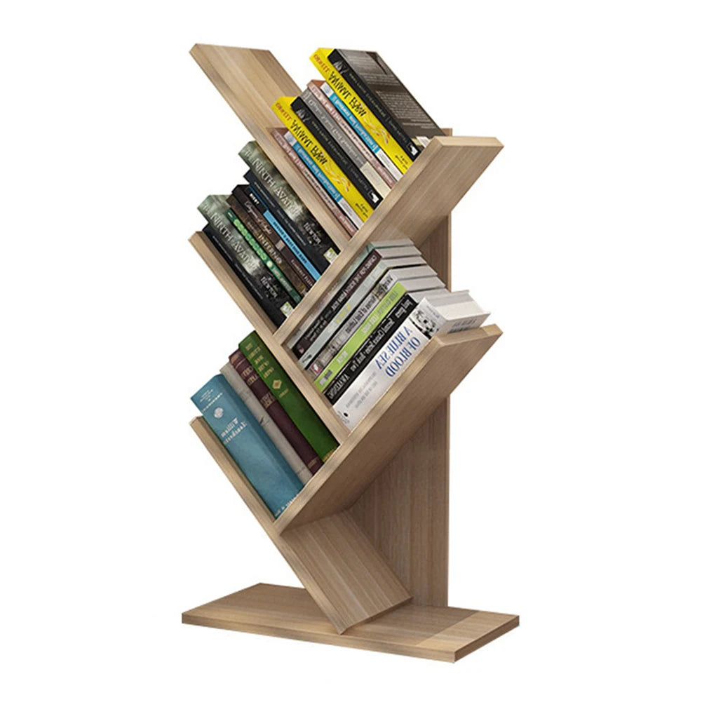 【Breeins】Rustic Standing Tree Bookshelf Wood Display Rack For Home Office Decoration Storage Organizer Shelf Bookcase