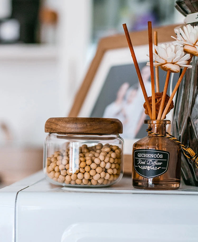 Transparent Glass Storage Jar with Acacia Wood Lid