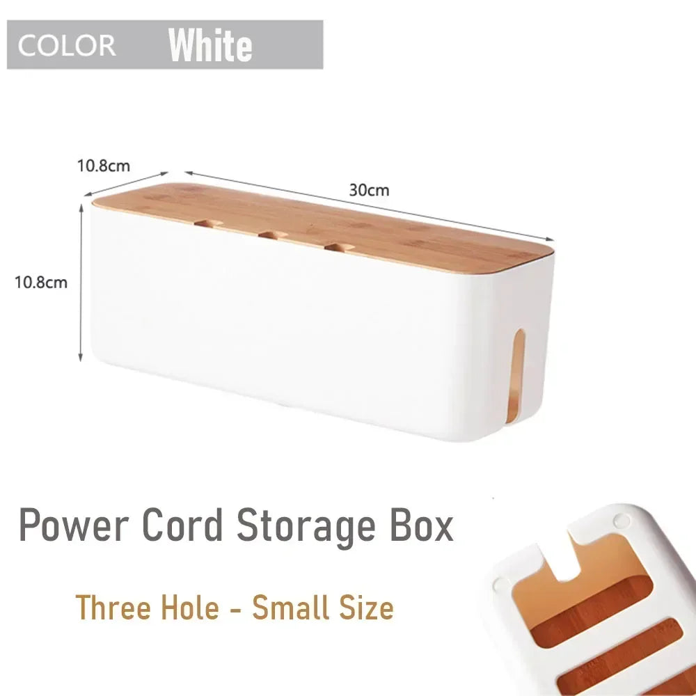 Cable Management Box with Wooden Lid