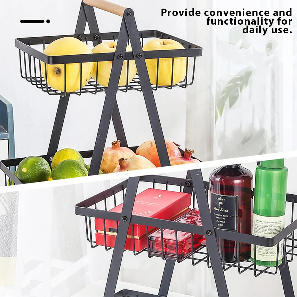 2/3 Tier Fruit Storage Basket Countertop for Kitchen Fruit Vegetable Basket Bowle with Handle Bread Snacks Stand