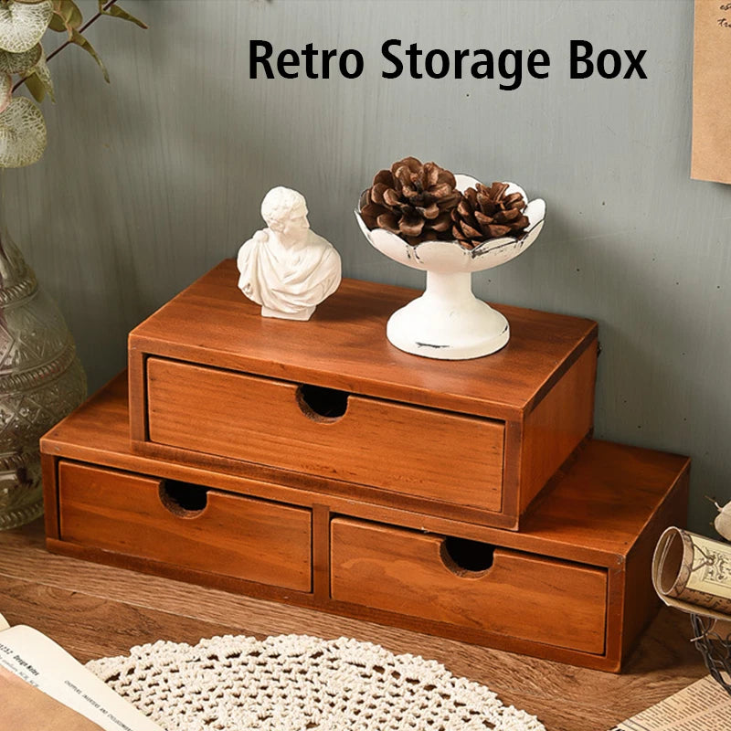 Retro Wooden Drawer Desk Organizer