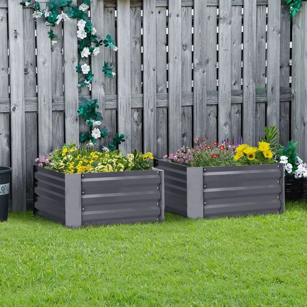 【Breeins】Metal Raised Garden Bed, Rectangle Raised Planter for Flowers Plants, Vegetables Herb
